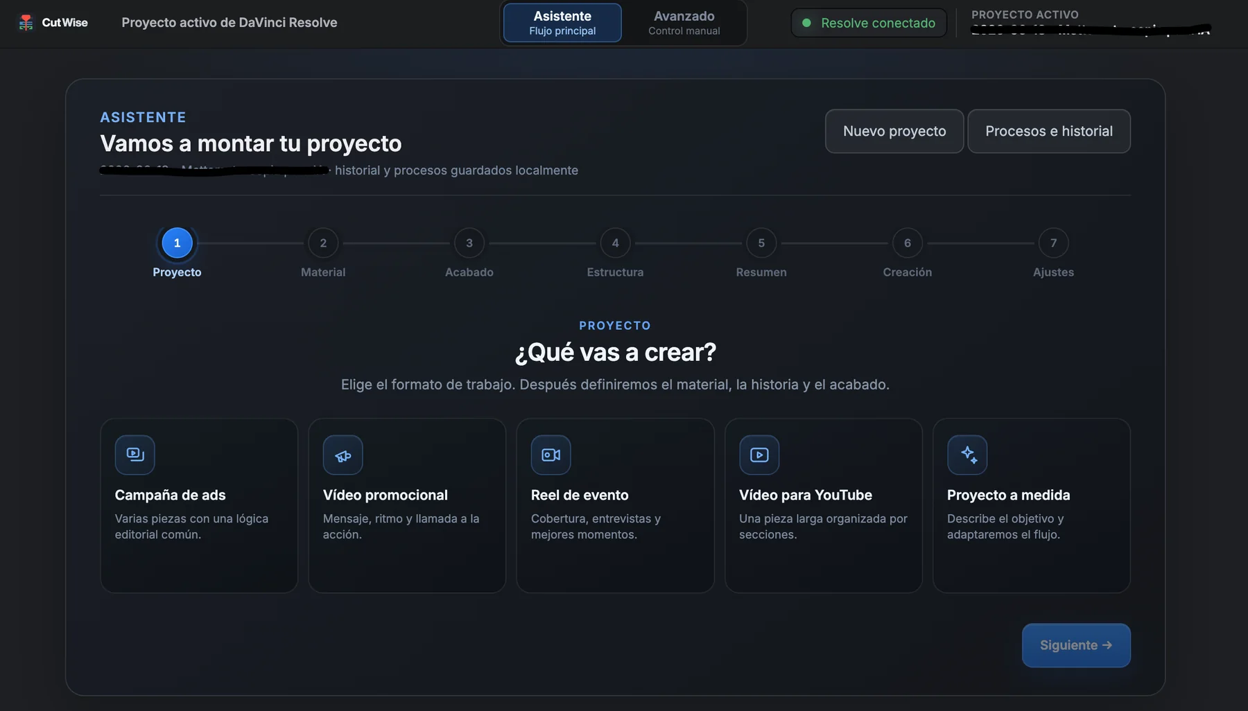 Interfaz de Cutwise preparando un timeline a partir del material grabado